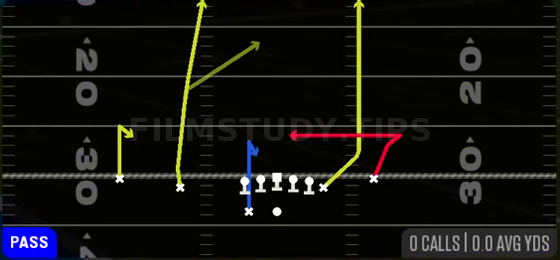Pivot In Seams — Pass play diagram