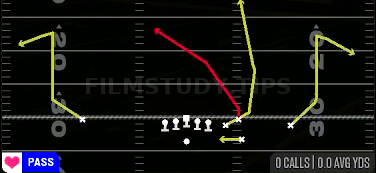 Quads Switch Seam — Pass play diagram